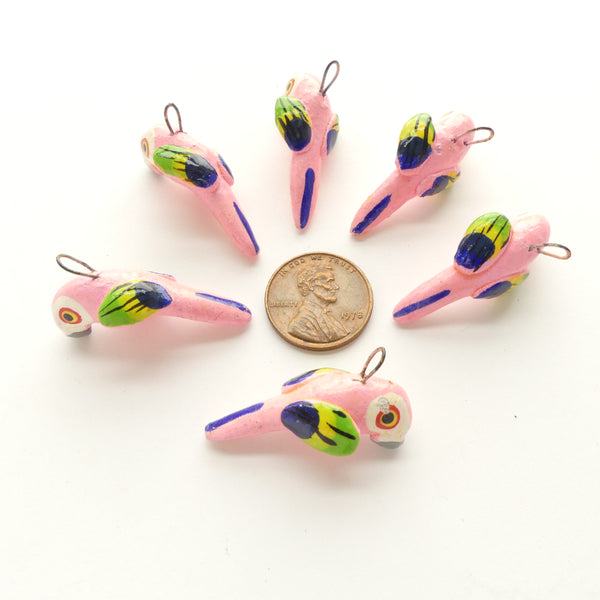 Clay Birds, Mini, Guatemalan, Pink Parrots, 30mm, Sets of 6