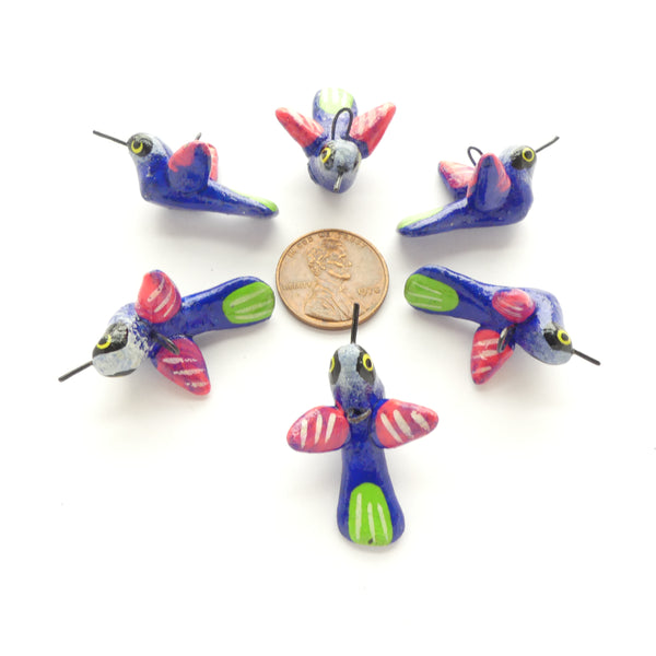Clay Birds, Mini, Guatemalan, Blue with Red Wings, 25mm, Sets of 6