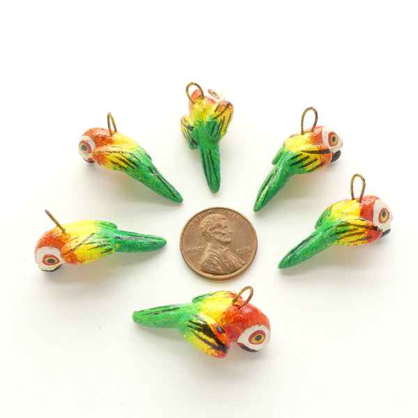 Clay Birds, Mini, Guatemalan, Multicolor Parrots, 30mm, Sets of 6