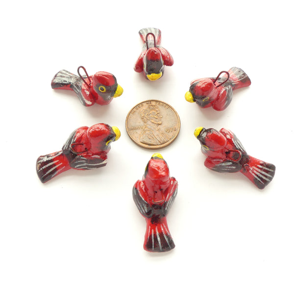 Clay Birds, Mini, Guatemalan, Red Cardinals, Sets of 6