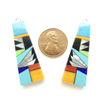 Shell, Mosaic Pendants or Earrings of Shell, Stone and Horn, 38mm Long, Sold Individually