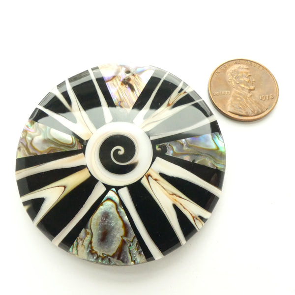 Shell, Pendants of Shell Slices Embedded in Resin, 50mm Diameter