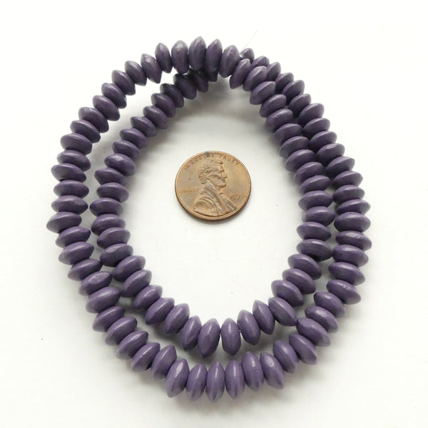 Wood Rondelles Purple, 4x8mm on 16-inch Strands