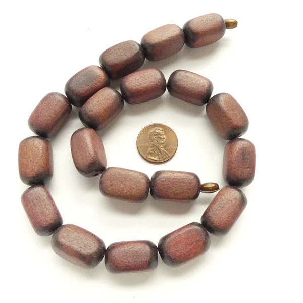 Wood, Square Barrels, Semi-Matte Brown Ombre, 22x12mm on 16-inch Strands