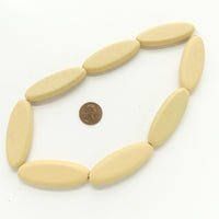 Wood, Long Flat Ovals, Warm Ivory Color , 55x20mm on 17-inch strands