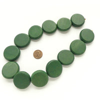 Wood Coin Shape with Rounded Edges, Dark Green, 33mm Diameter on 17-inch Strands