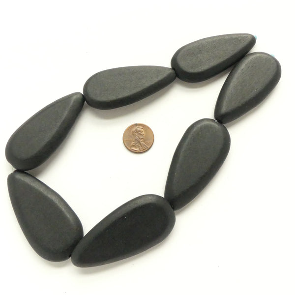 Wood, Large Teardrop Shape, Black 55x30mm on 16-inch Strands