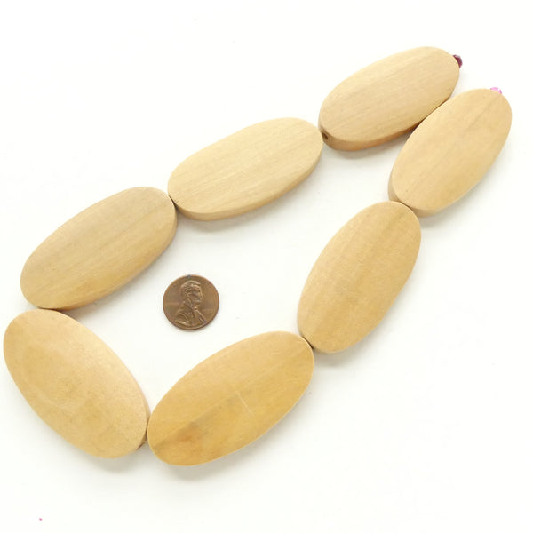 Wood, Flat Ovals, Light Natural, 58x30mm Beads on 16-inch Strands