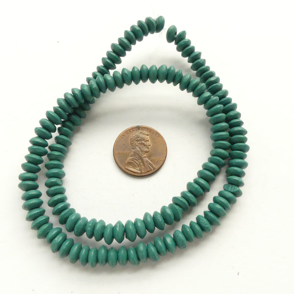 Wood Rondelles Teal, 3x6mm on 16-inch Strands