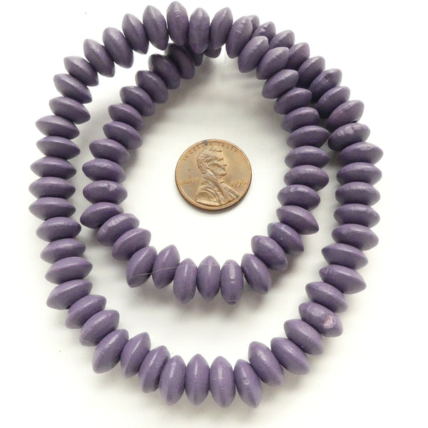 Wood Rondelles Purple, 6x12mm on 16-inch Strands