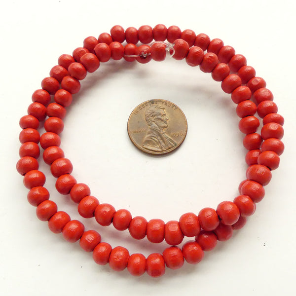 Wood Round Red, 6mm on 16-inch Strands