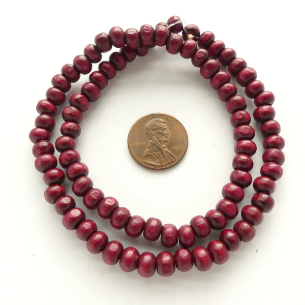 Wood Round Cranberry, 6mm on 16-inch Strands