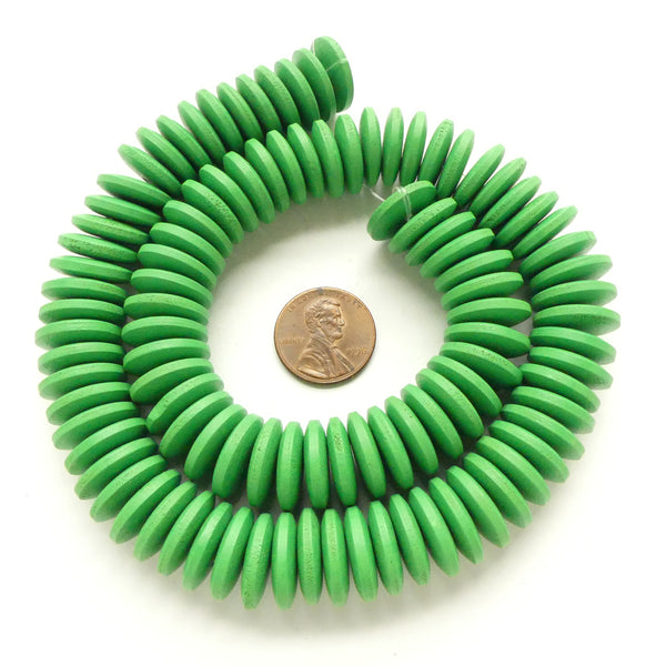 Wood Rondelles Green Matte, 4x15mm on 16-inch Strand