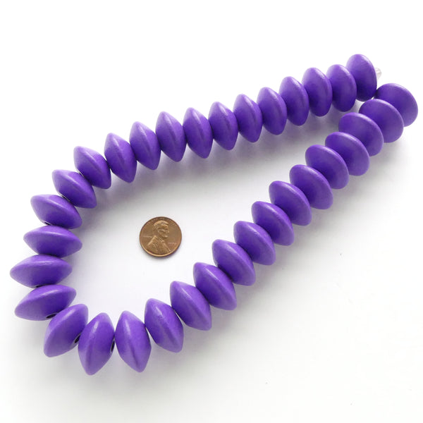 Wood, Bicones Extra Large, Purple Matte, 12x22mm on 17-inch Strands