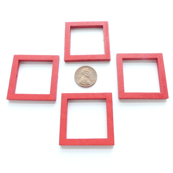 Wood Shapes, Square Red 40mm, Sold by Sets of 4