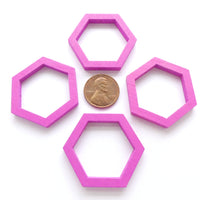Wood Shapes, Hexagon Hot Pink 35mm Diameter, Sold by Sets of 4