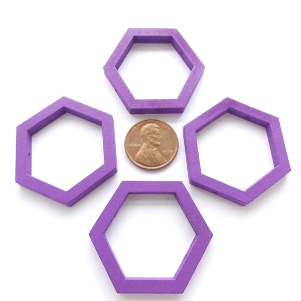 Wood Shapes, Hexagon Purple 35mm Diameter, Sold by Sets of 4