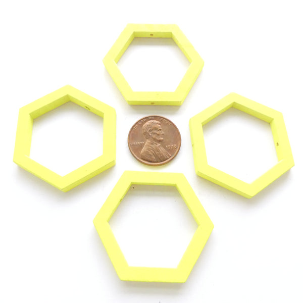 Wood Shapes, Hexagon Yellow 35mm Diameter, Sold by Sets of 4