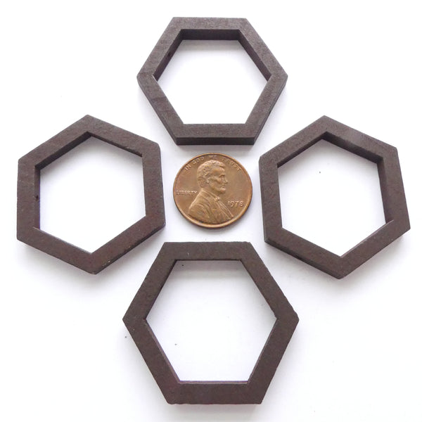 Wood Shapes, Hexagon Dark Brown 35mm Diameter, Sold by Sets of 4