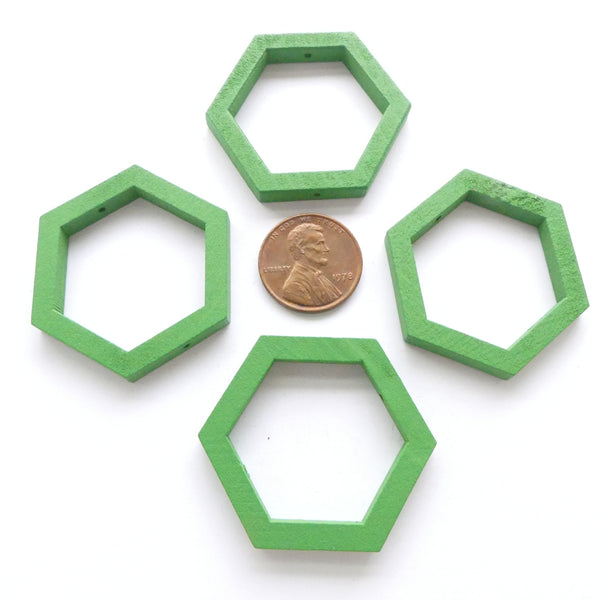 Wood Shapes, Hexagon Green 35mm Diameter, Sold by Set of 4