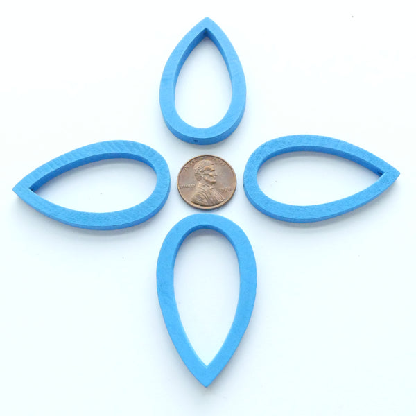Wood Shapes, Teardrop Blue 50mm, Sold by Sets of 4