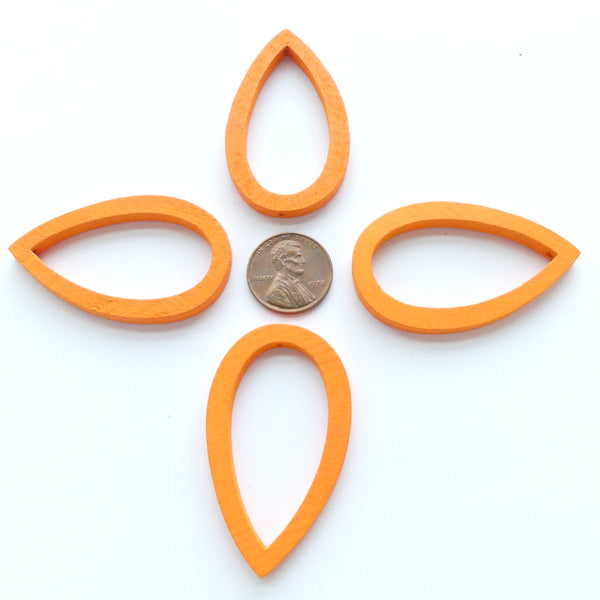 Wood Shapes, Teardrop Orange 50mm, Sold by Sets of 4