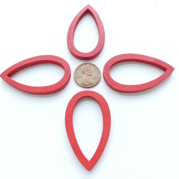 Wood Shapes, Teardrop Red 50mm, Sold by Sets of 4