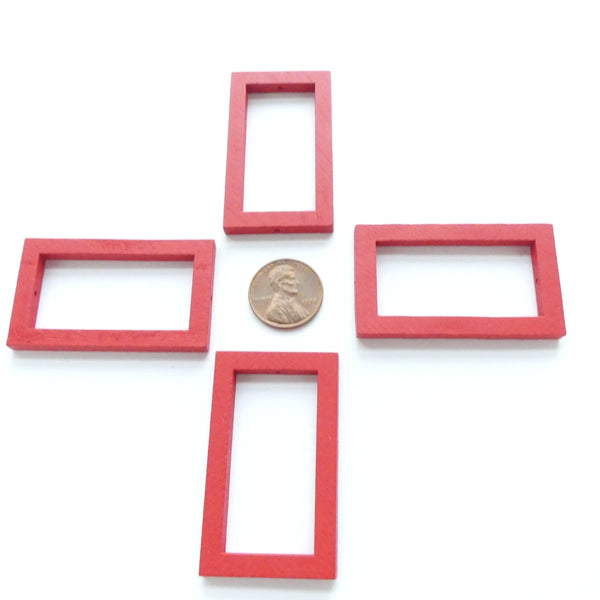 Wood Shapes, Rectangle Red 50x30mm, Sold by Sets of 4
