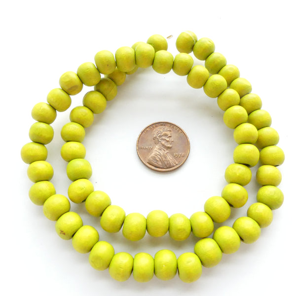 Wood Round Lime, 8mm on 16-inch Strands