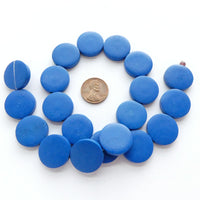Wood Coin Blue 20mm on 16-inch Strands
