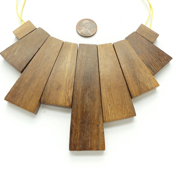 Robles Wood Collar of Trapezoidal Shapes, Largest 3.25 inches long
