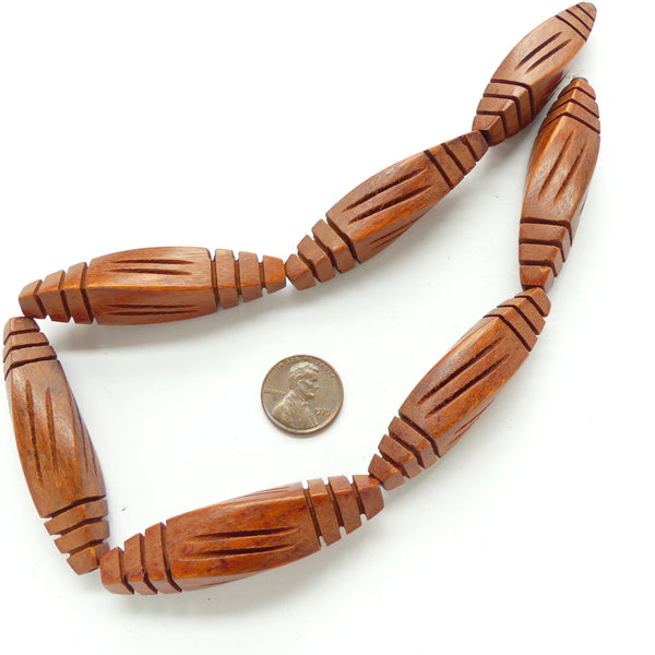 Wood, Carved Long Twisted Bicones, Philippine Sibucao Wood, 2.5 inches long