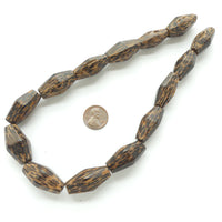 Wood, Faceted Bicone in Philippine Patikan Wood, 29x14mm on 16-inch Strands