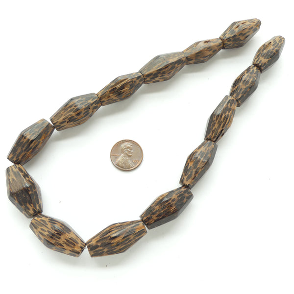 Wood, Faceted Bicone in Philippine Patikan Wood, 29x14mm on 16-inch Strands