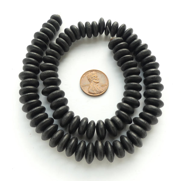 Wood, Rondelles, Dyed Black, 5x12mm on 16-inch Strands