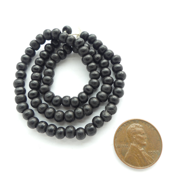 Wood, Round, Black 5mm Diameter on 16-inch Strands