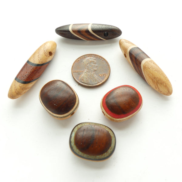 Wood, Collector Set of American Handcrafted Hardwood Beads, Set of 6