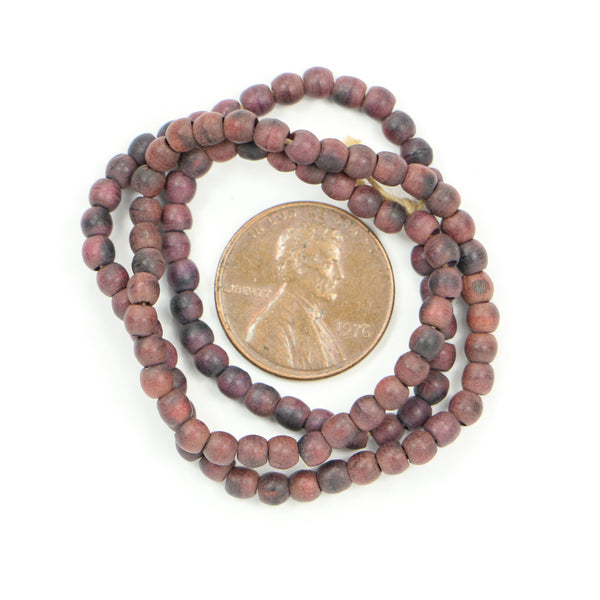 Wood, Round, Small Dark Brown Beads, 4mm Diameter on 13-inch Strands