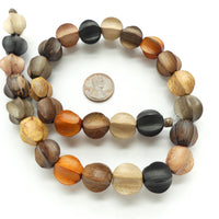 Wood, Starfruit Shaped Beads in Assorted Philippine Woods on 16-inch Strands