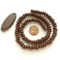 Brown Painted Wood Rondelles with Matching Connector, Beads 8mm Diameter