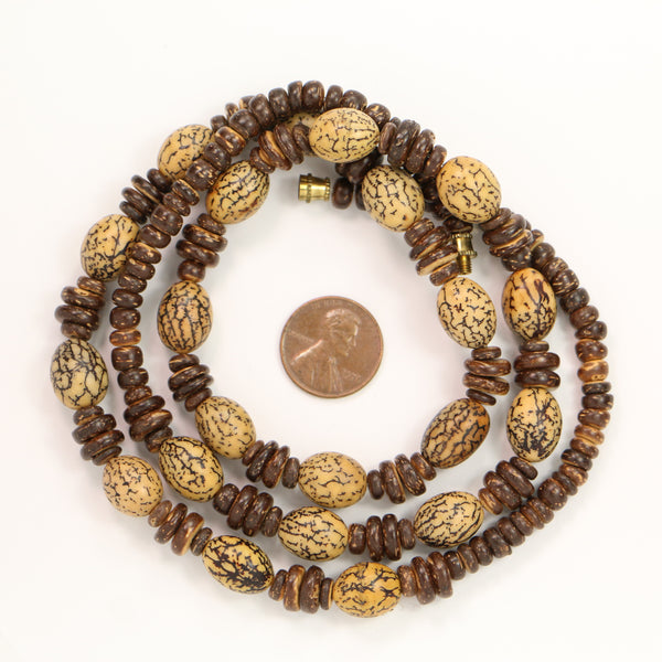 Tagua Nut & Coconut Shell Necklace, Vintage Indonesia, 30 Inches Long