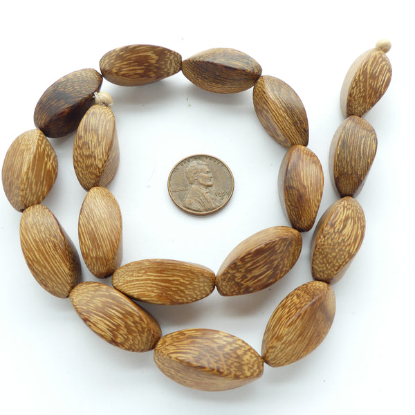 Wood, Four-Side Twisted Ovals, Medium Robles Wood, 25x10mm on 16-inch Strands