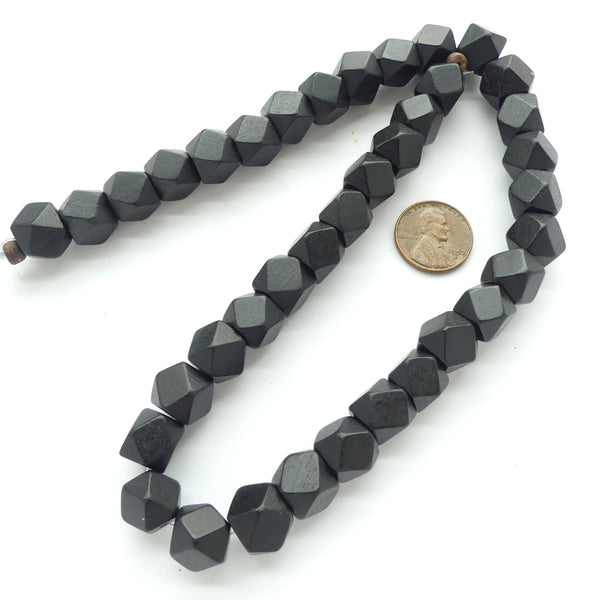 Wood, Cornerless Cubes, Dyed Black, 12x12mm on 16-inch Strands