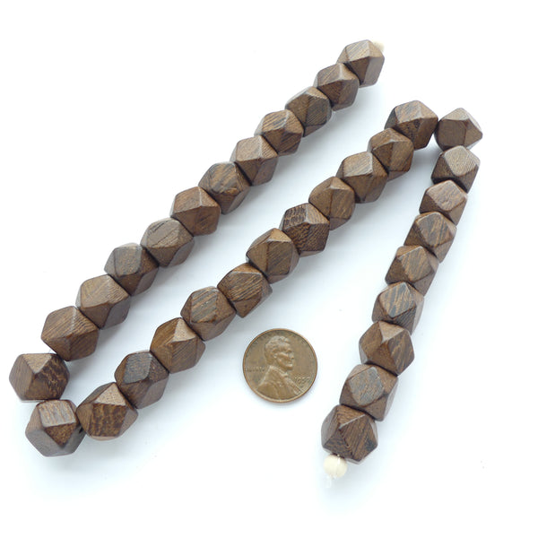 Wood, Cornerless Cubes, Dark Brown Robles Wood, 12x12mm on 16-inch Strands