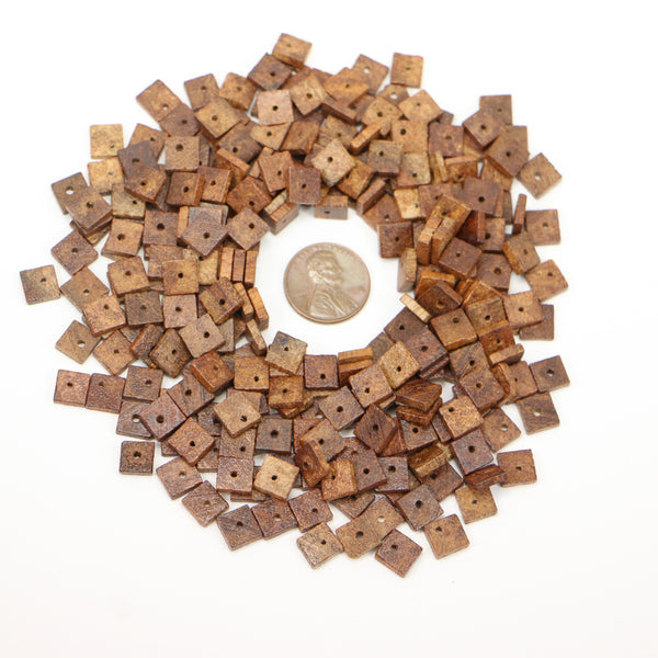 Wood, Square Cross Section Beads, Natural Brown, 13x13mm and 2mm Thick, Sold by the 3x3-inch Bag