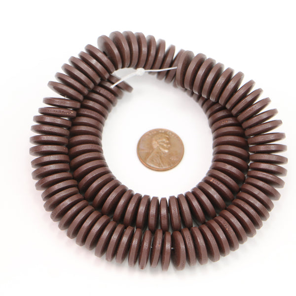 Wood, Rondelles, Brown Painted Semi-Matte 4x15mm on 16-inch Strands