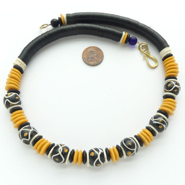 Antique Venetian Trade Beads with African Made Glass, Shell and Vinyl Resin. 20 inches