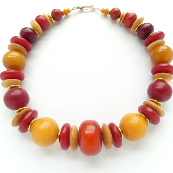 Necklace, Bold Statement Choker with Assorted Amber Colors & Shapes, 19 inches
