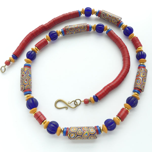 Trade Beads and Vinyl Heishi with Glass and Brass Beads, 27 inches long