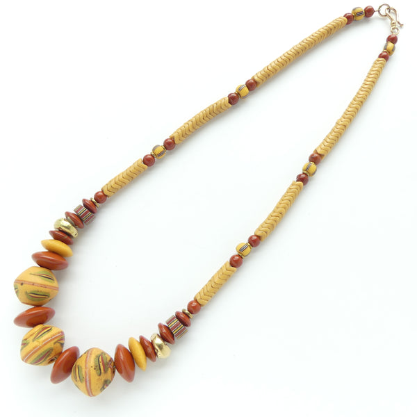 African Trade Bead Necklace, Amber King Beads with Glass Snake Beads, 21 inches long